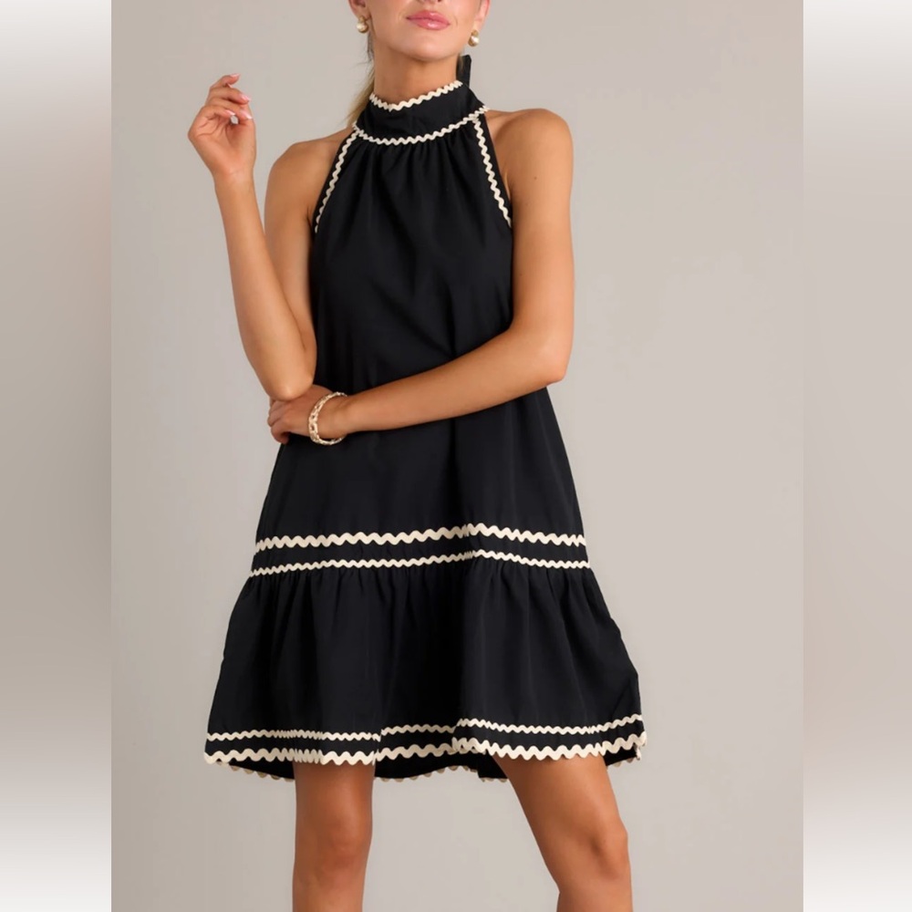 entro Black Sleeveless Dress with White Ric Rac Trim